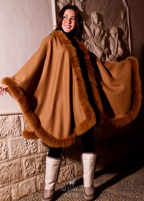 Luxury Baby Alpaca Ruana with fur border