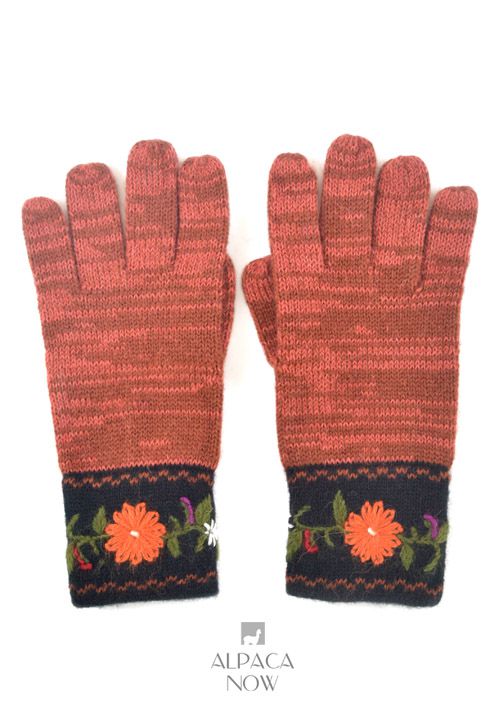 Alpaca Embroidered Leaf Gloves