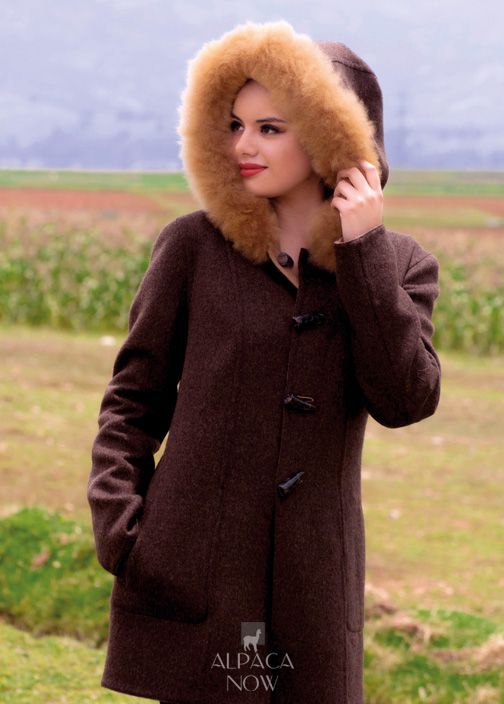 Ladies Reversible Alpaca Toggle Coat with Fur