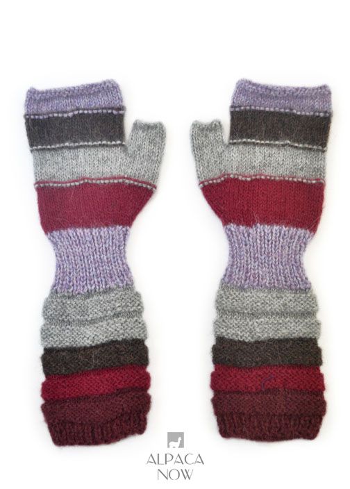 Striped Alpaca Long Fingerless Gloves