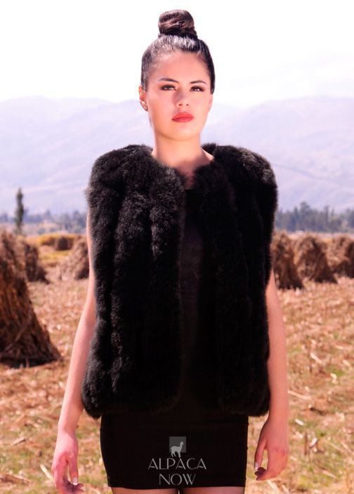 Vertical Fur Vest with Pockets and Closures